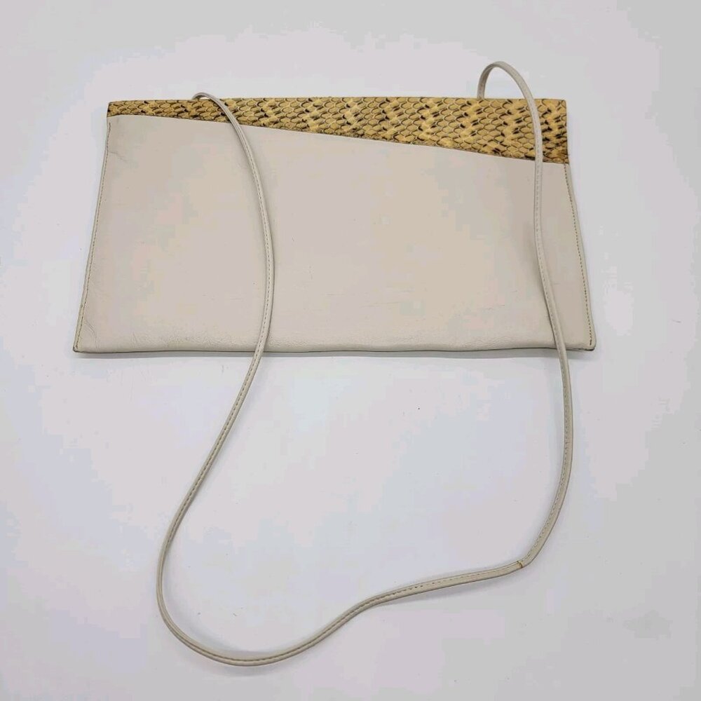 Shirl Miller Ltd Ivory Clutch‎ Purse Snakeskin Trim Made in USA Vintage